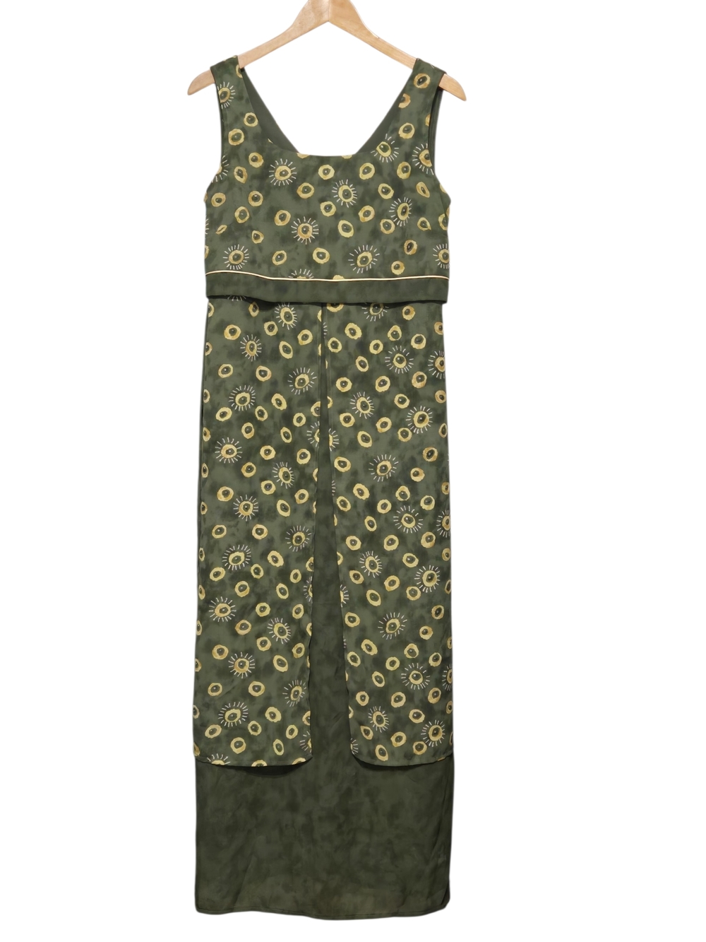 Vintage Marie Claire Olive Green Layered Maxi Dress Size US 9/Medium